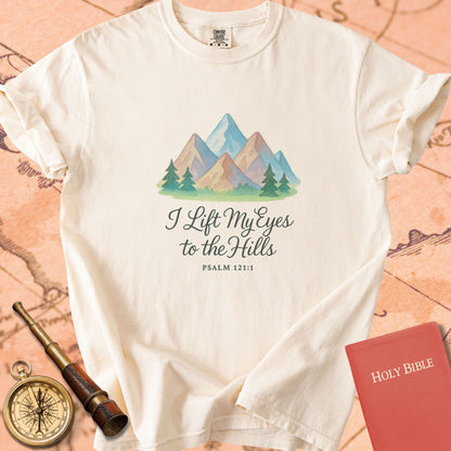 I Lift My Eyes to the Hills — Mountains Premium T-shirt — Ivory Comfort Colors