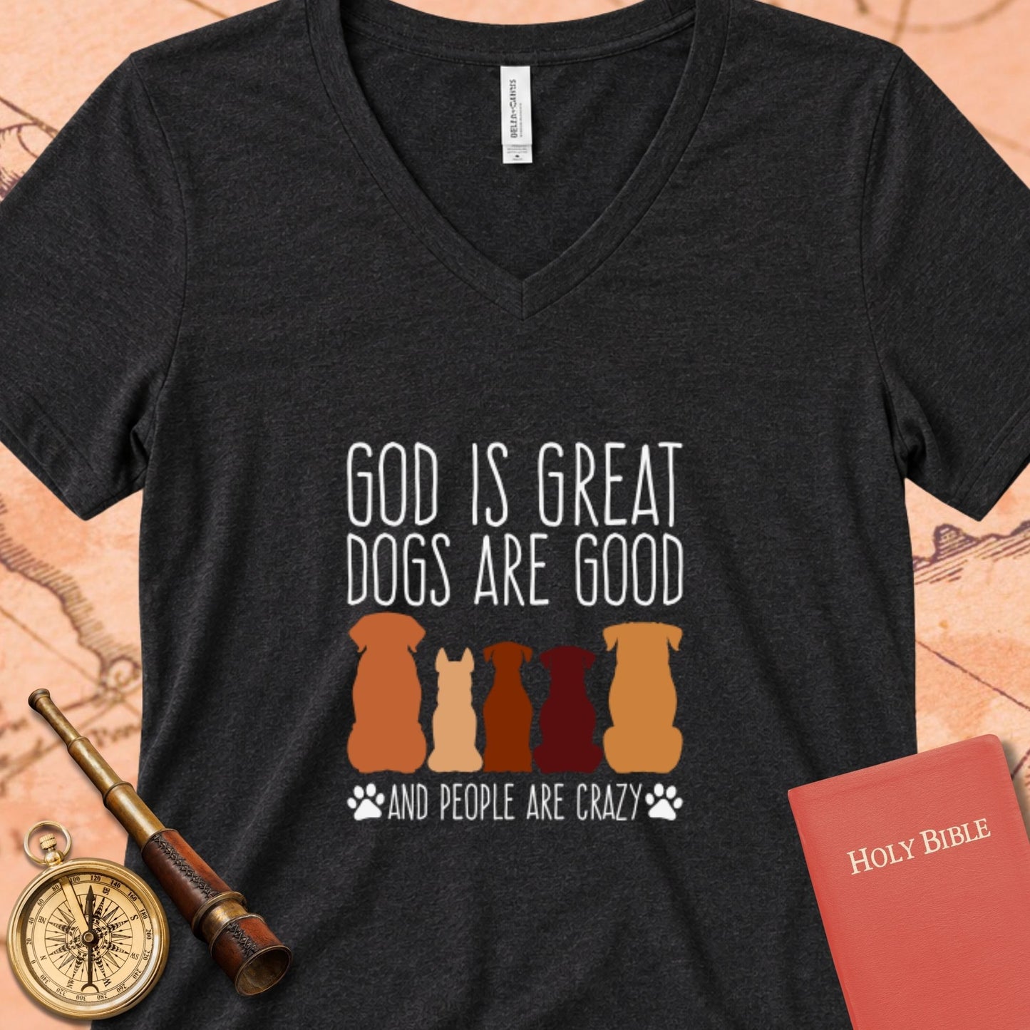God is Great Dogs Heather V-Neck Tee