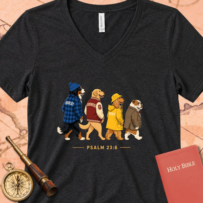 Goodness & Mercy Follow Me Dogs V-Neck Tee