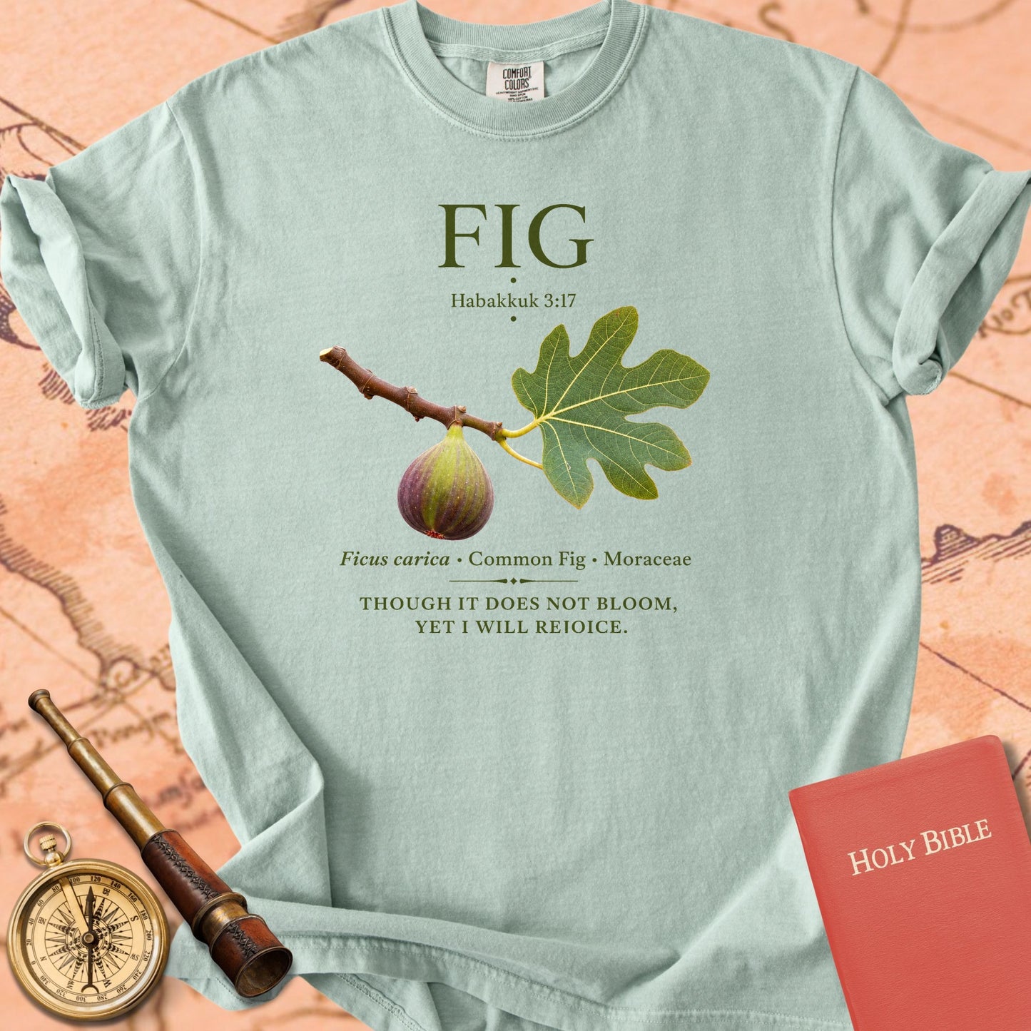 Fig "Though It Does Not Bloom" | Habakkuk 3:17 Botanical Christian Tee