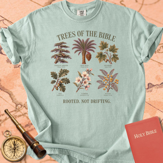Trees of the Bible "Rooted. Not Drifting." | Psalm 92:12 Botanical Christian Tee