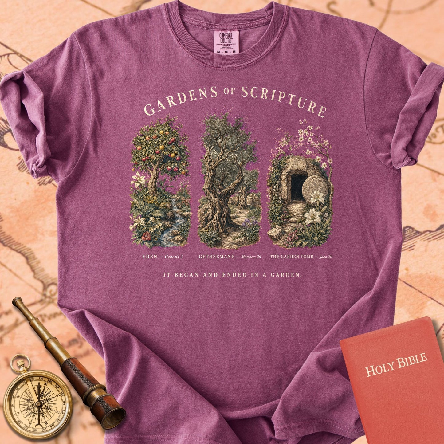 Gardens of Scripture "It Began and Ended in a Garden" | Christian Botanical Tee