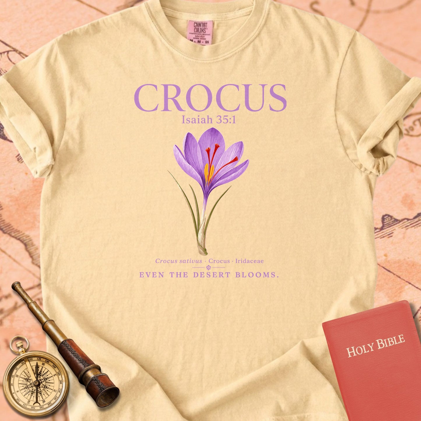 Crocus "Even the Desert Blooms" | Isaiah 35:1 Botanical Christian Tee