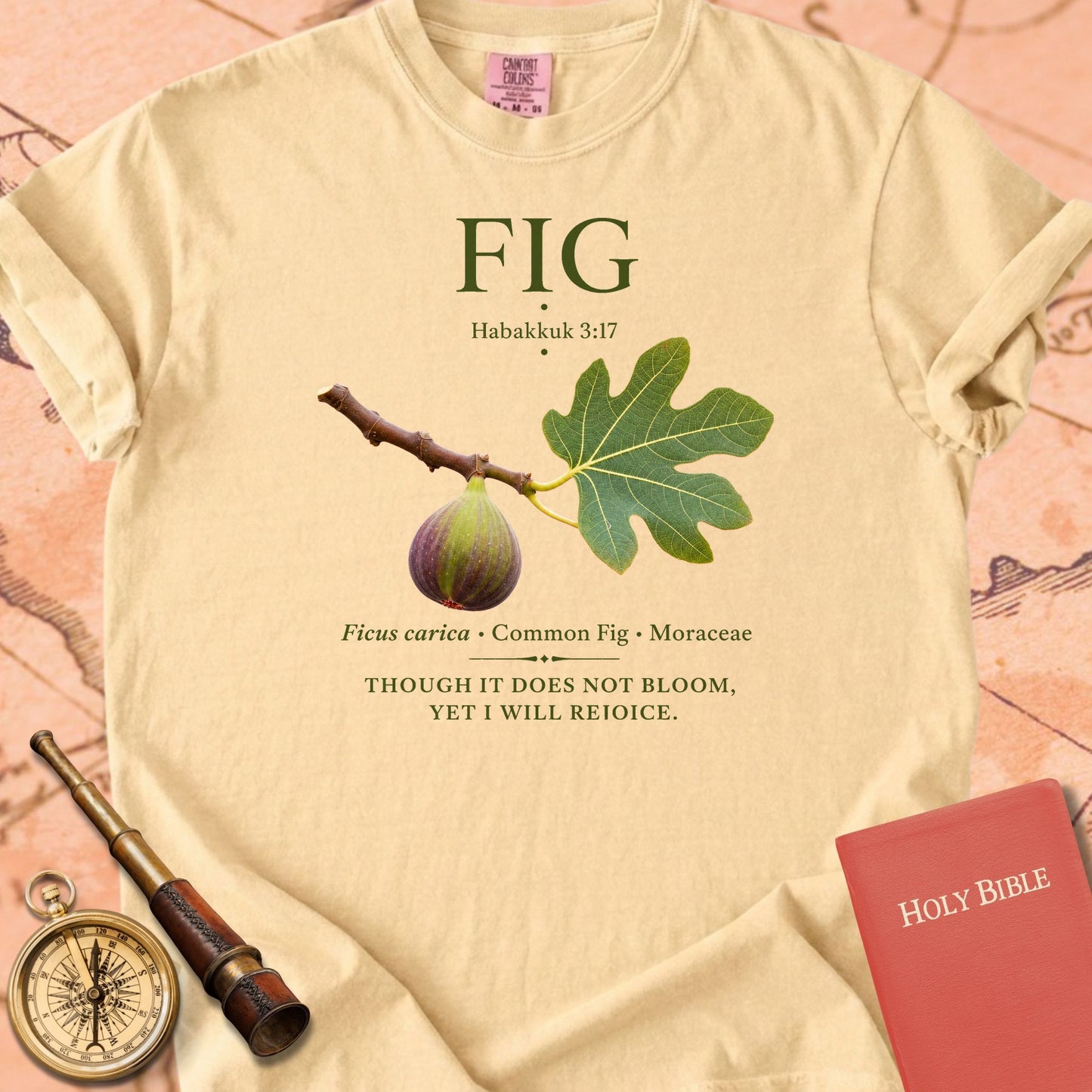 Fig "Though It Does Not Bloom" | Habakkuk 3:17 Botanical Christian Tee