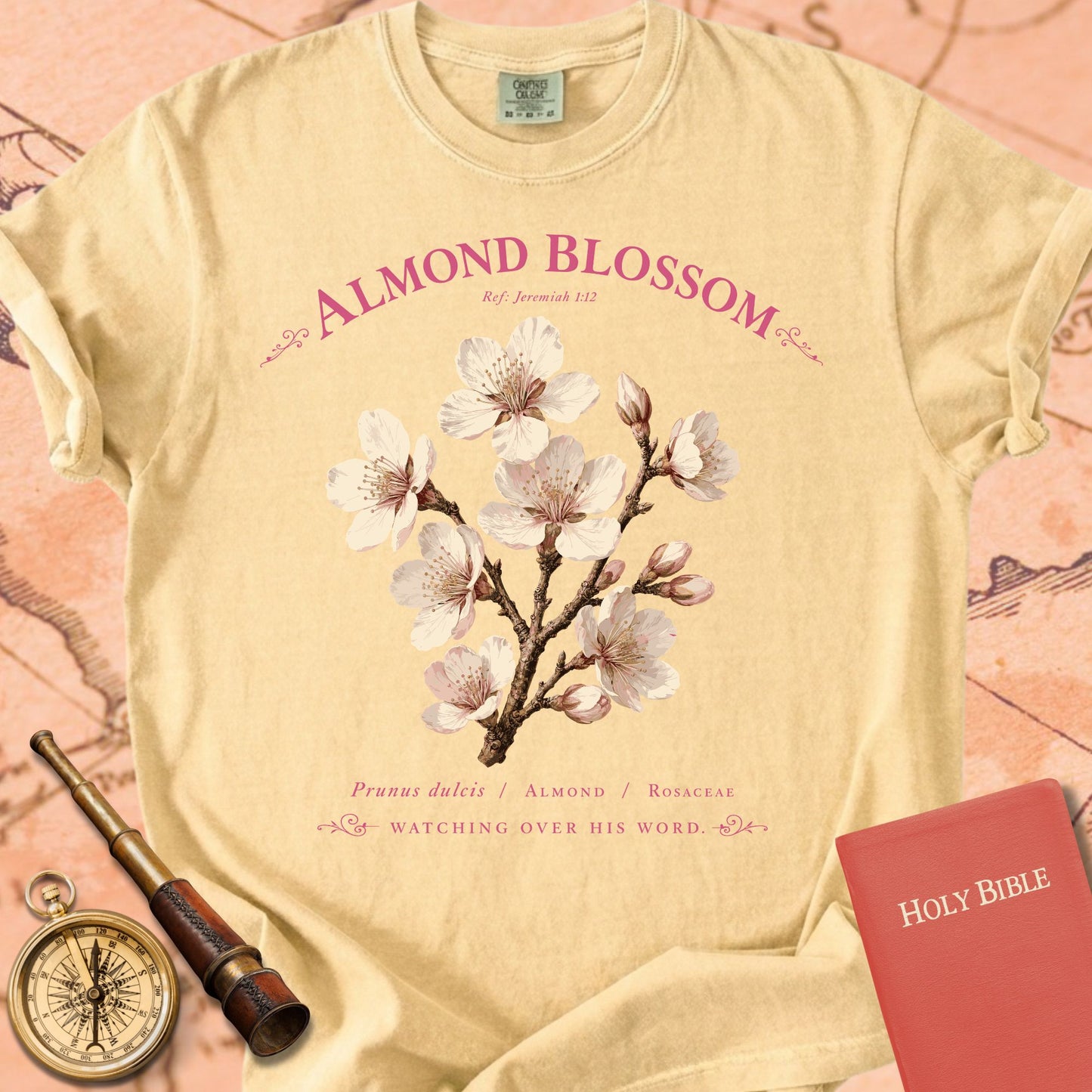 Almond Blossom — "Watching Over His Word" | Jeremiah 1:12 Premium T-shirt