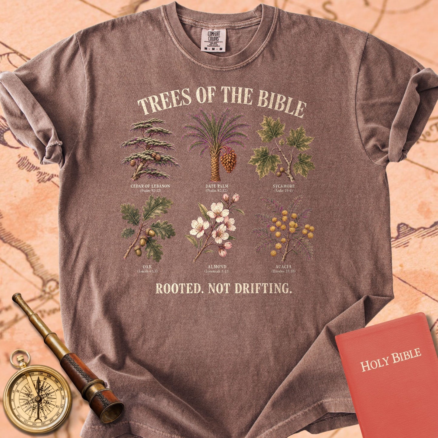 Trees of the Bible "Rooted. Not Drifting." | Psalm 92:12 Botanical Christian Tee