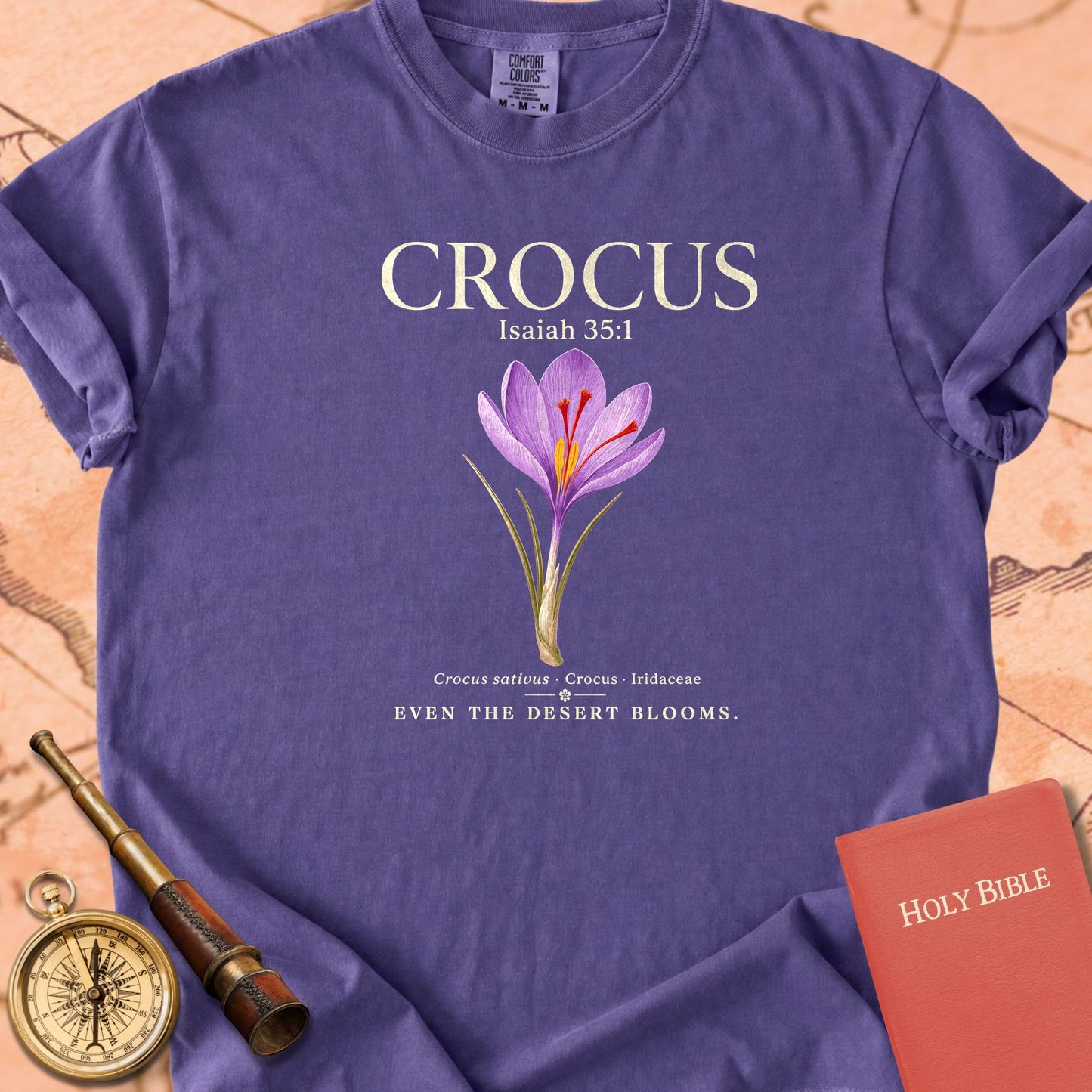 Crocus "Even the Desert Blooms" | Isaiah 35:1 Botanical Christian Tee