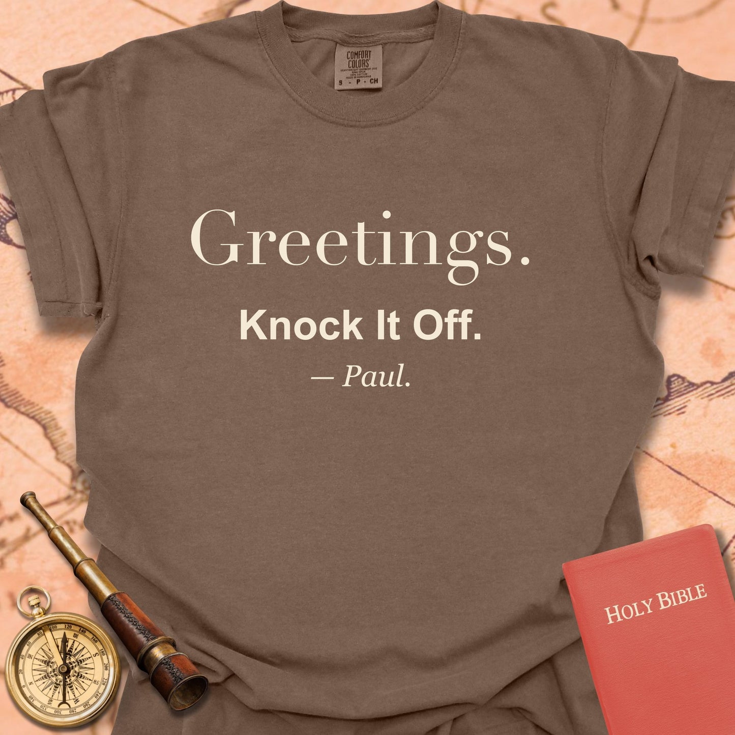 Greetings. Knock It Off. —Paul. Premium T-shirt