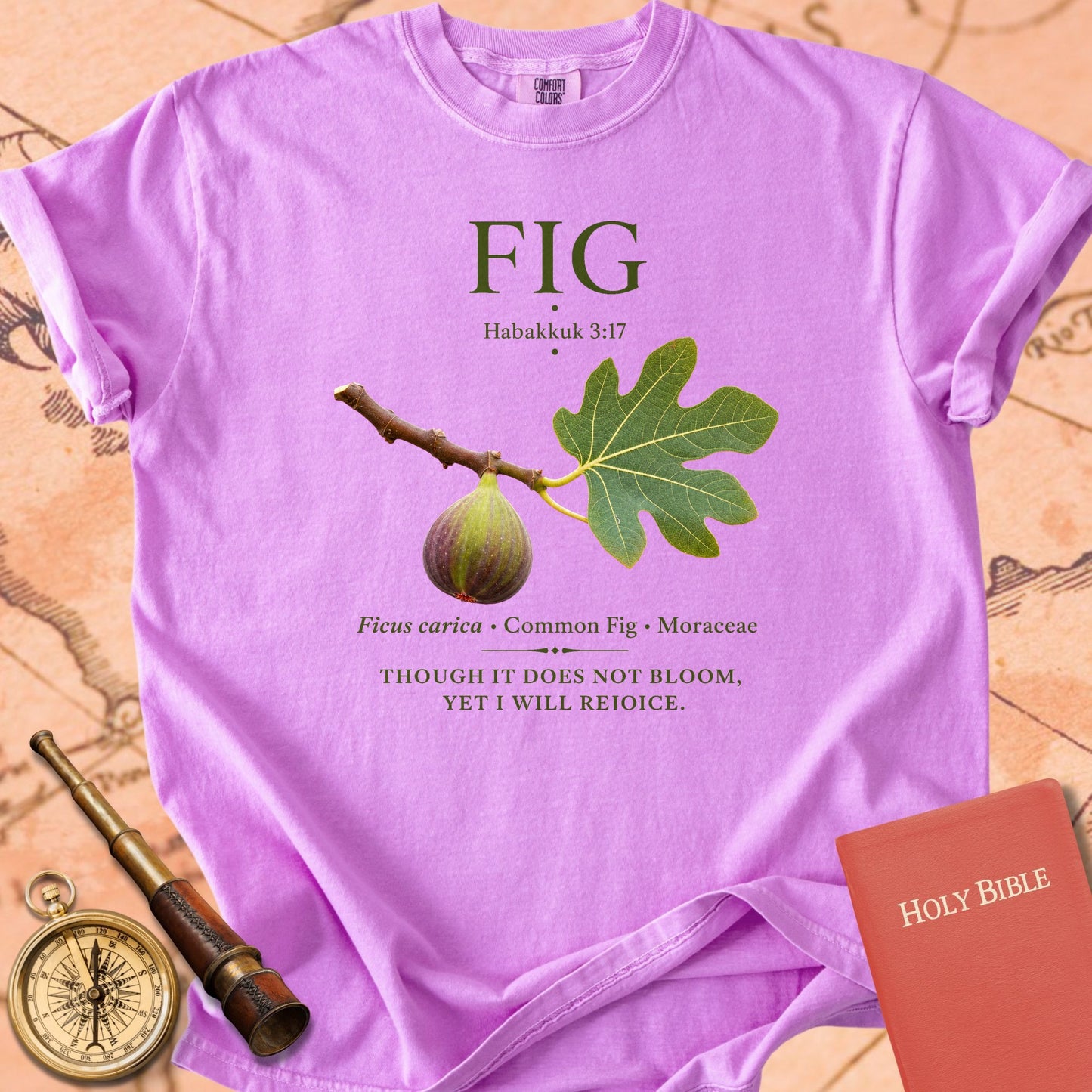 Fig "Though It Does Not Bloom" | Habakkuk 3:17 Botanical Christian Tee
