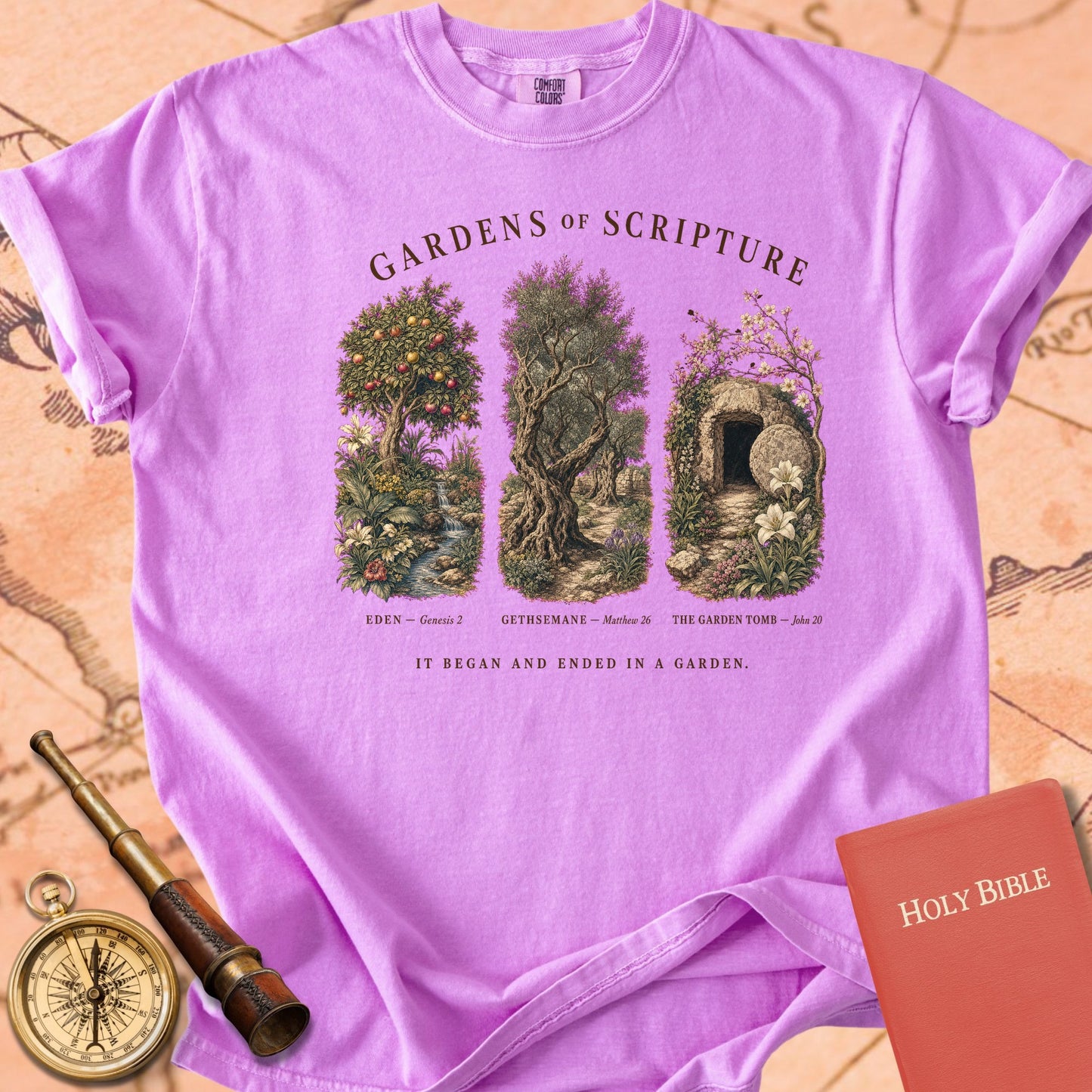 Gardens of Scripture "It Began and Ended in a Garden" | Christian Botanical Tee