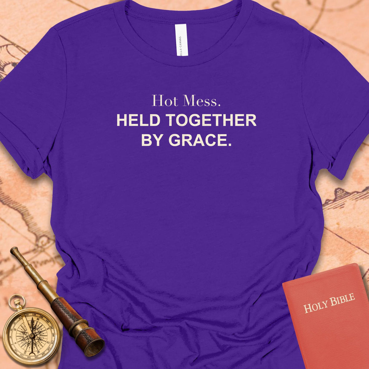 Hot Mess. Held Together by Grace. Women's Tee
