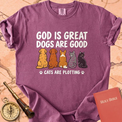 God is Great Dogs are Good Cats are Plotting Premium T-shirt