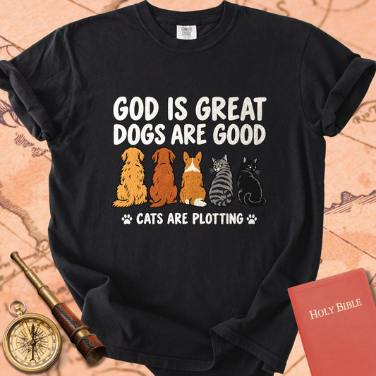 God is Great Dogs are Good Cats are Plotting Premium T-shirt