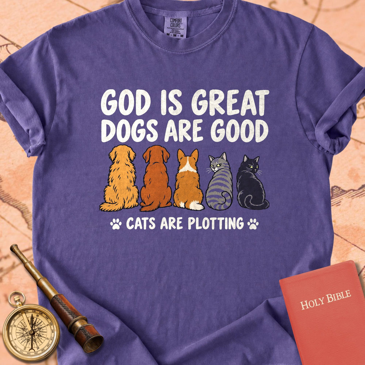 God is Great Dogs are Good Cats are Plotting Premium T-shirt