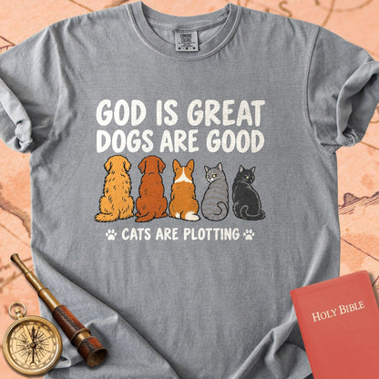 God is Great Dogs are Good Cats are Plotting Premium T-shirt