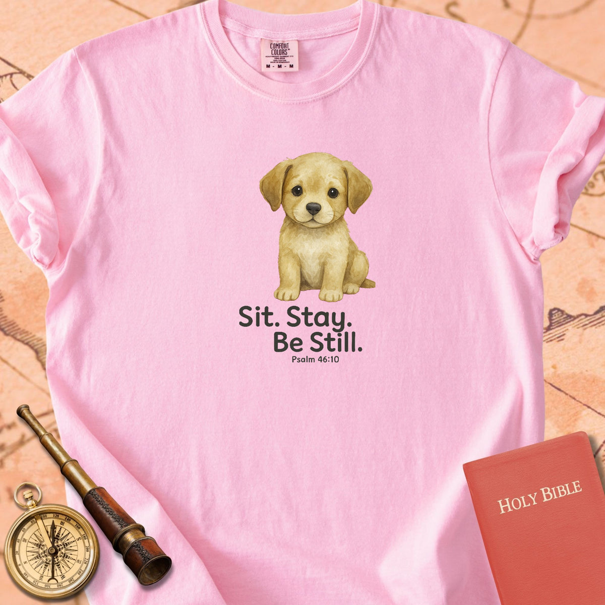 Sit. Stay. Be Still. — Cute Puppy Premium T-shirt — Blossom Comfort Colors