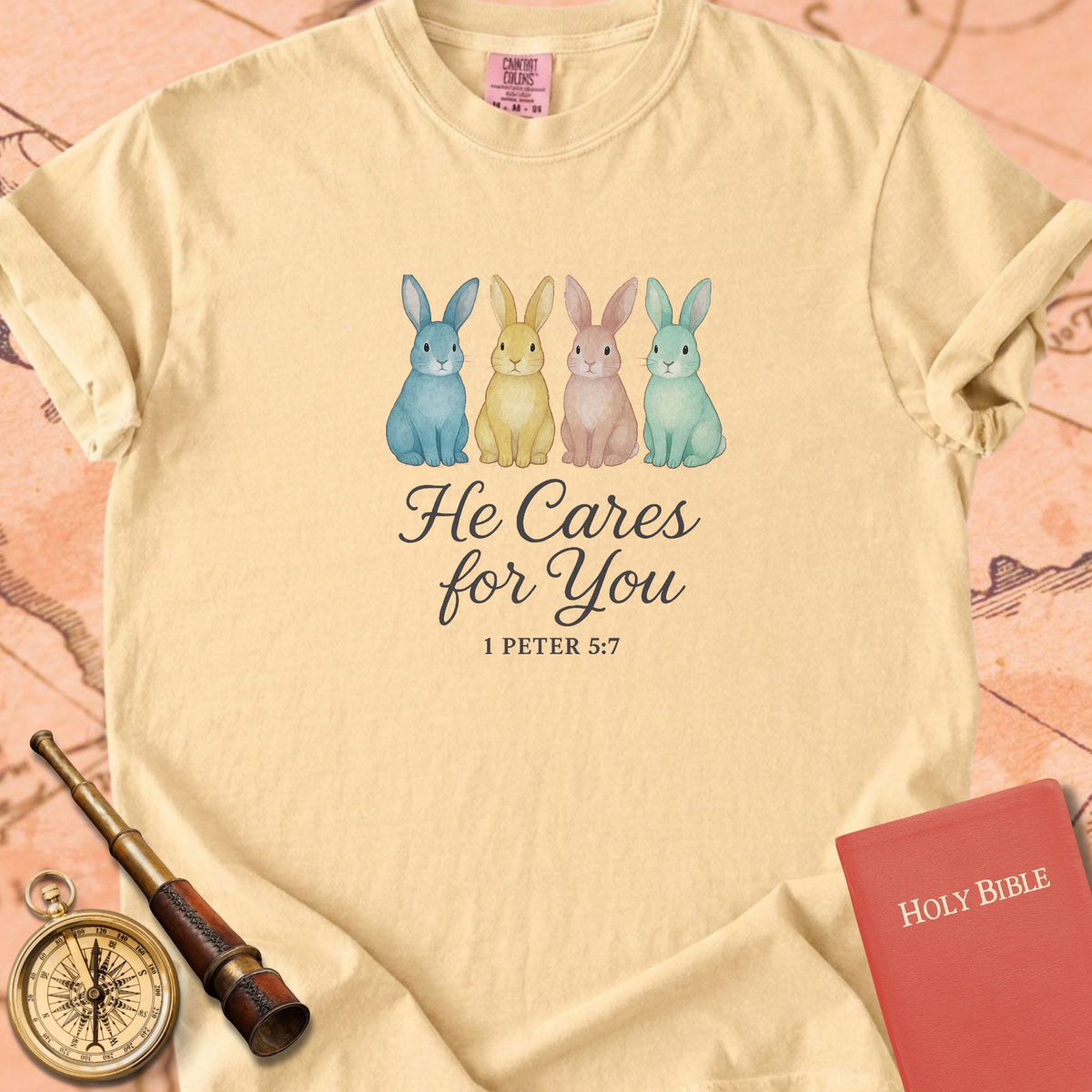He Cares for You — Bunnies Premium T-shirt — Butter Comfort Colors