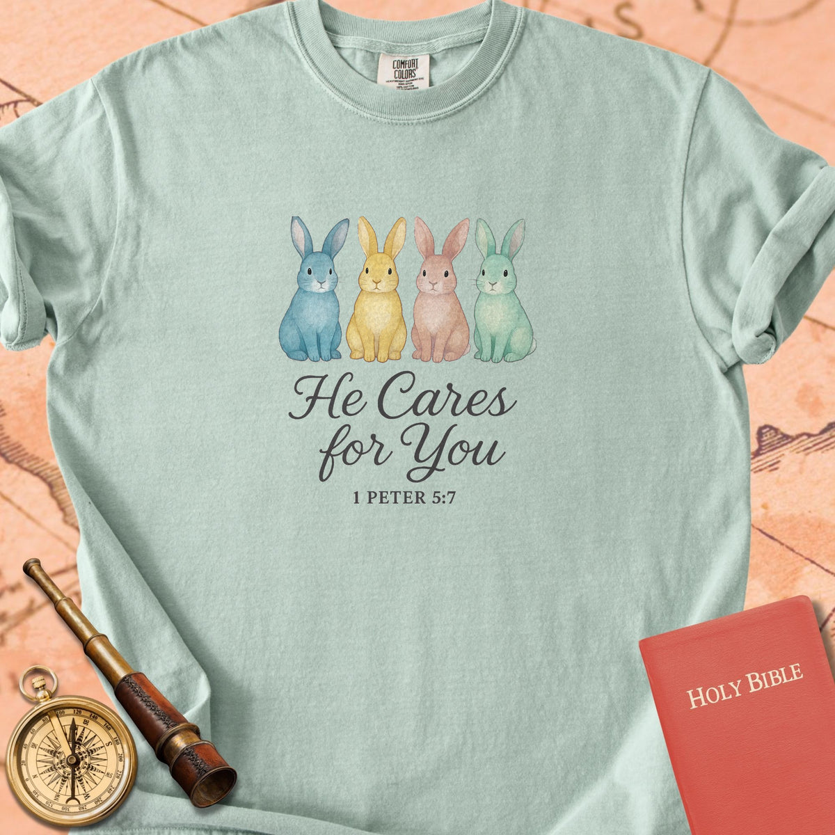 He Cares for You — Bunnies Premium T-shirt — Bay Comfort Colors