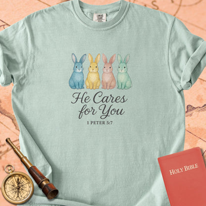 He Cares for You — Bunnies Premium T-shirt — Bay Comfort Colors
