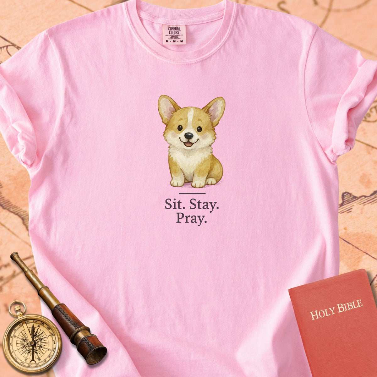 Sit. Stay. Pray. — Cute Corgi Premium T-shirt — Blossom Comfort Colors