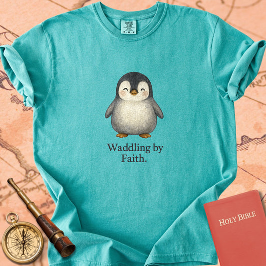 Waddling by Faith — Cute Penguin Premium T-shirt — Seafoam Comfort Colors