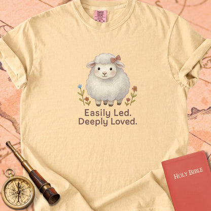 Easily Led, Deeply Loved — Cute Sheep Premium T-shirt — Butter Comfort Colors