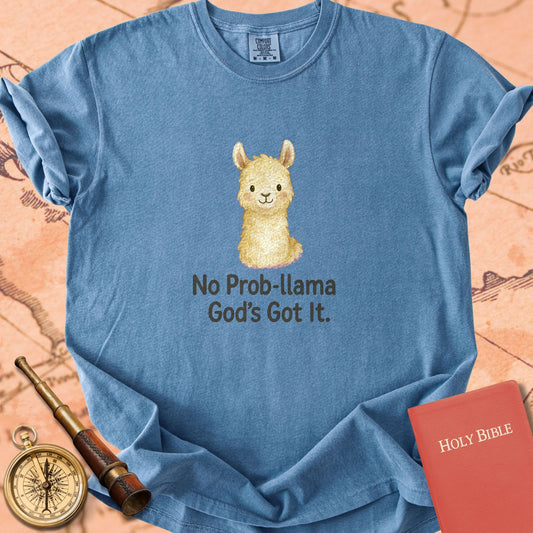 No Prob-llama, God's Got It — Cute Llama Premium T-shirt — Blue Jean Comfort Colors
