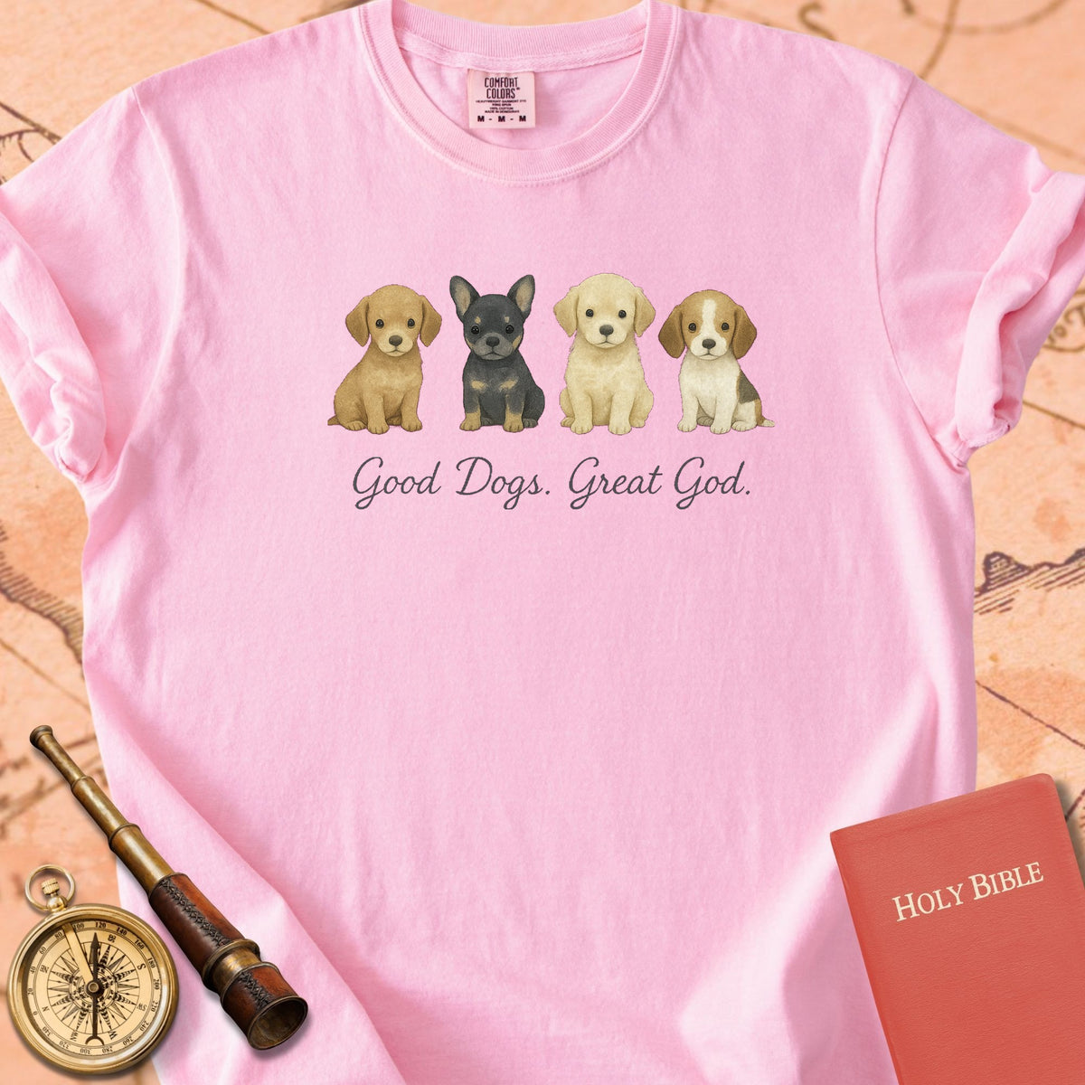 Good Dogs, Great God — Tiny Puppies Premium T-shirt — Blossom Comfort Colors