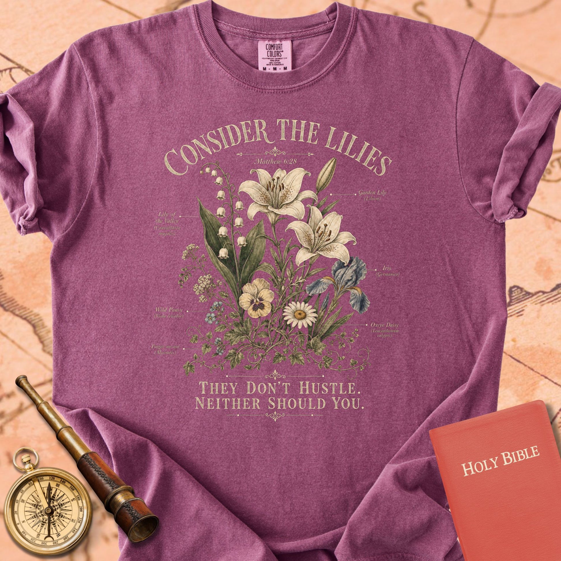 Consider the Lilies (They Don't Hustle) Premium T-shirt — Berry