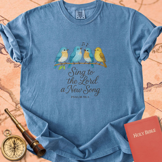 Sing to the Lord a New Song — Bluebirds Premium T-shirt — Blue Jean Comfort Colors