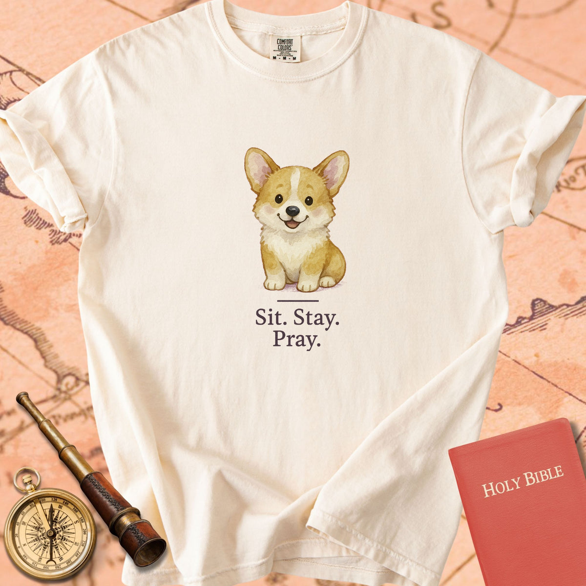 Sit. Stay. Pray. — Cute Corgi Premium T-shirt — Ivory Comfort Colors