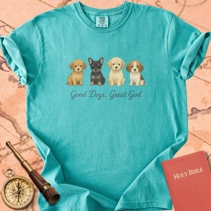 Good Dogs, Great God — Tiny Puppies Premium T-shirt — Seafoam Comfort Colors