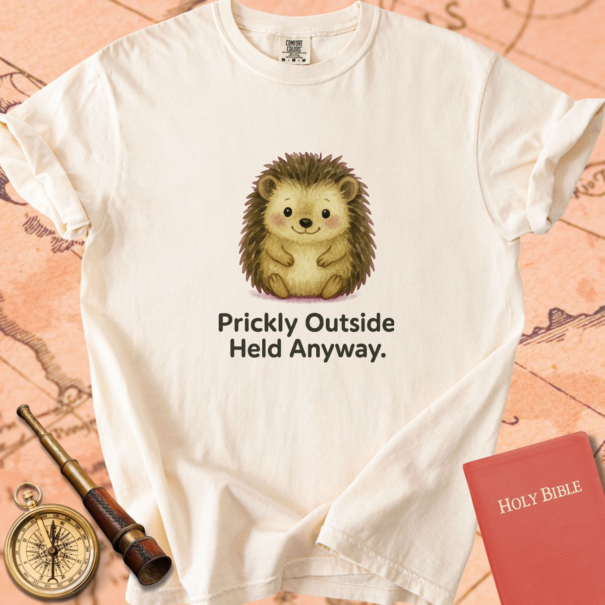 Prickly Outside, Held Anyway — Cute Hedgehog Premium T-shirt — Ivory Comfort Colors