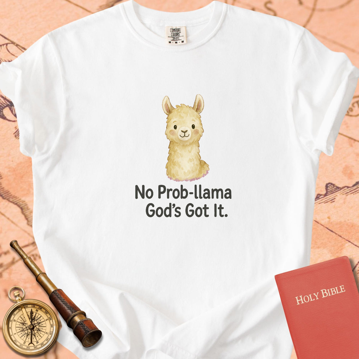 No Prob-llama, God's Got It — Cute Llama Premium T-shirt — White Comfort Colors