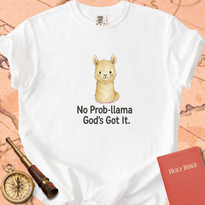 No Prob-llama, God's Got It — Cute Llama Premium T-shirt — White Comfort Colors