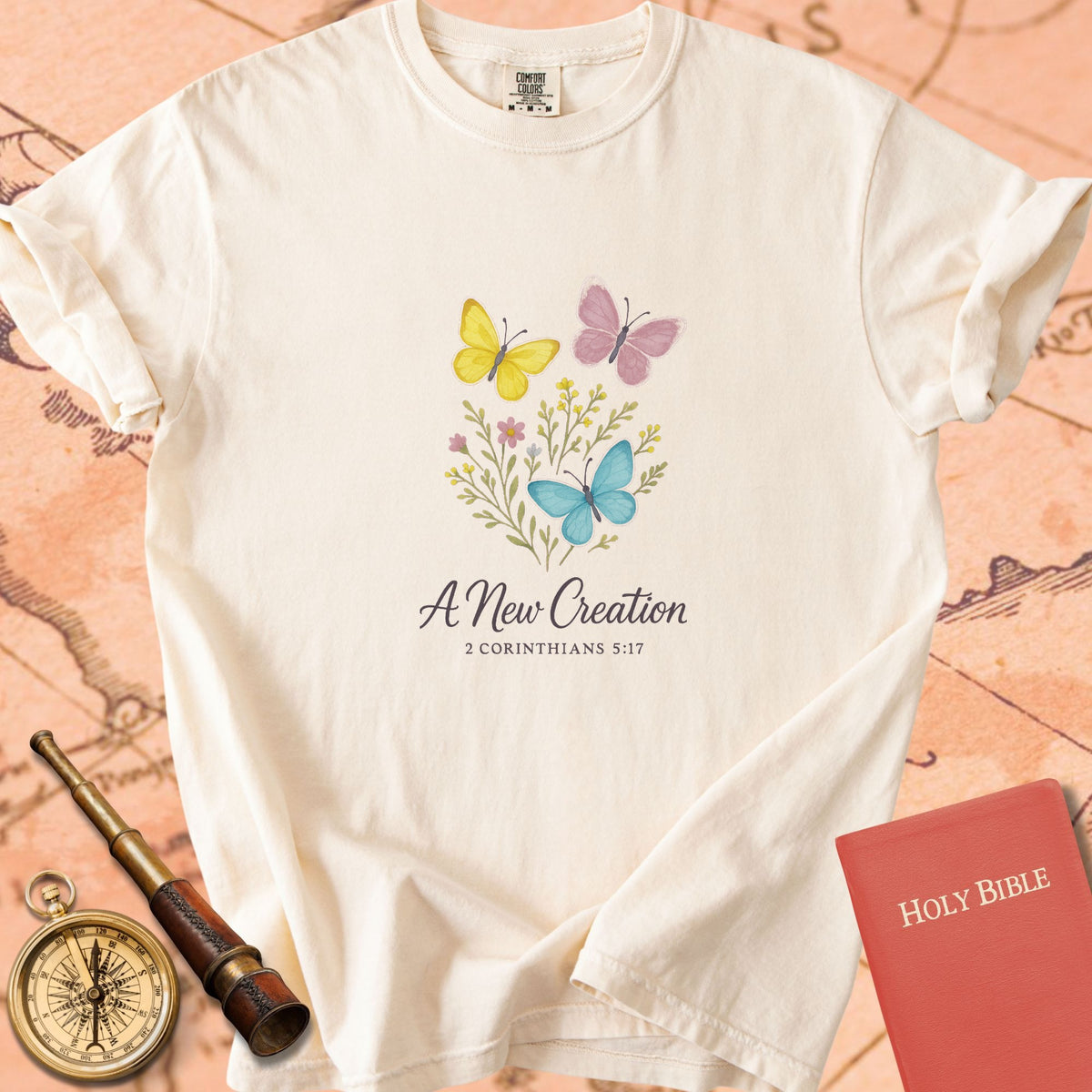 A New Creation — Butterflies Premium T-shirt — Ivory Comfort Colors