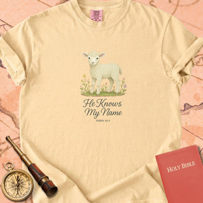 He Knows My Name — Lamb Premium T-shirt — Butter Comfort Colors