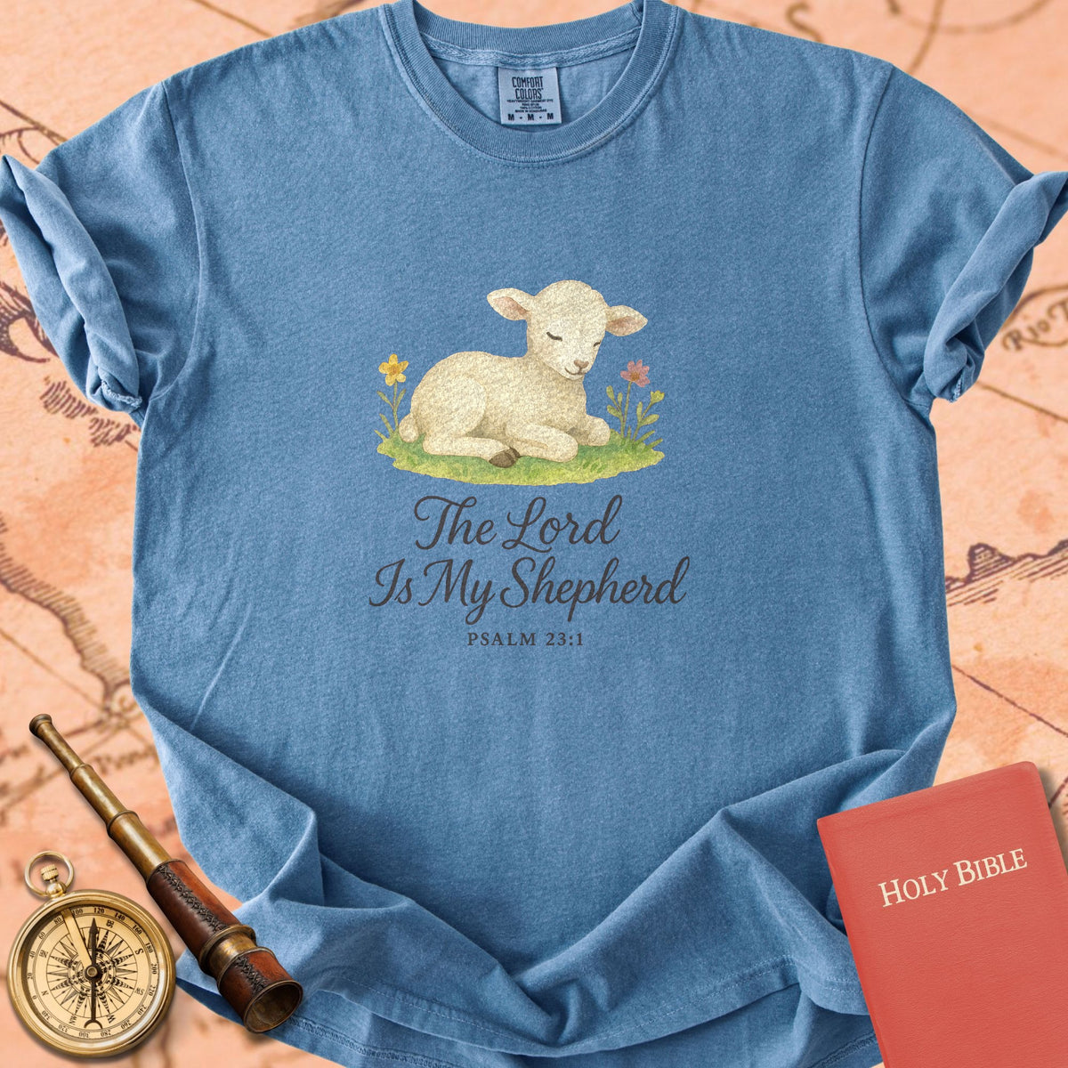 The Lord Is My Shepherd — Lamb Premium T-shirt — Blue Jean Comfort Colors