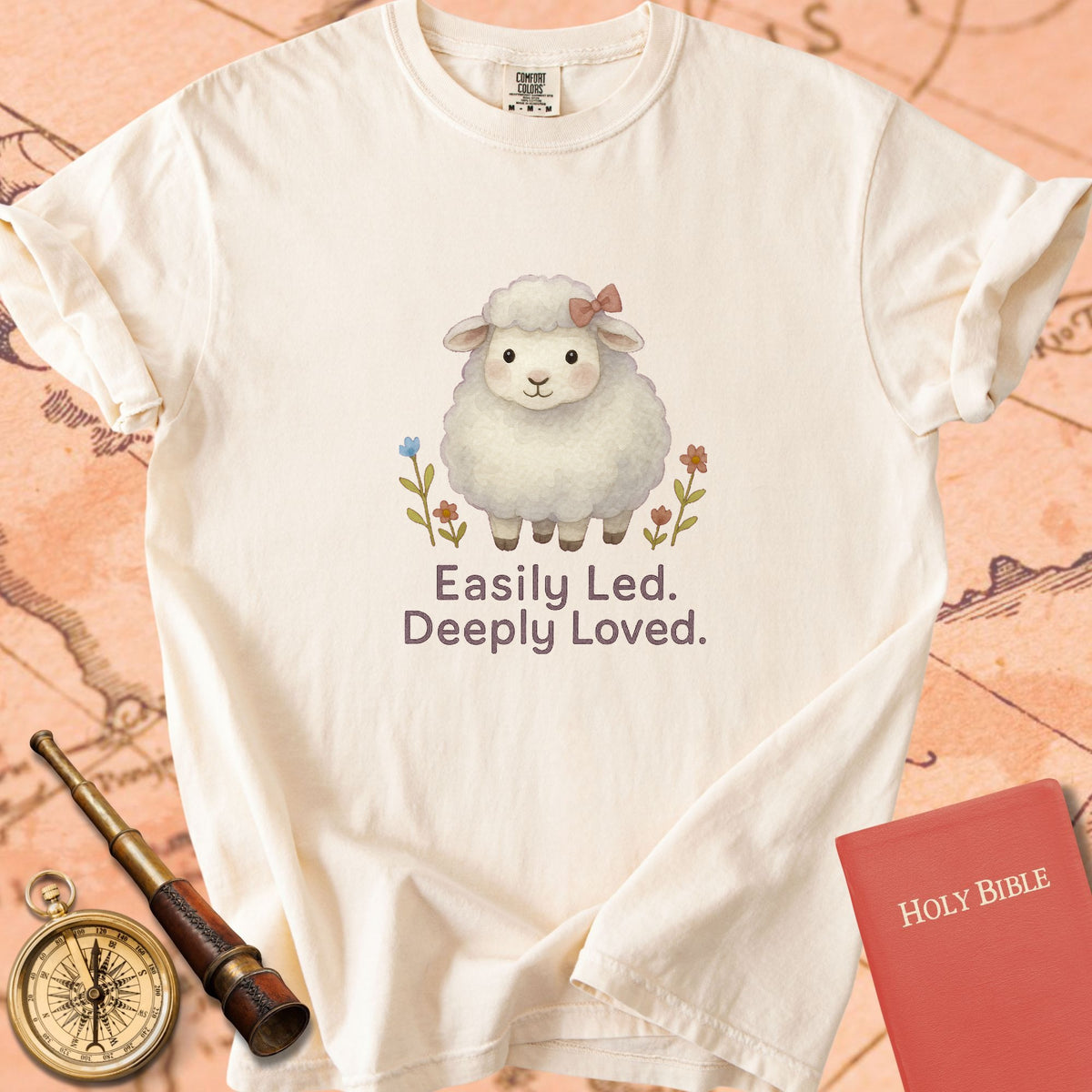 Easily Led, Deeply Loved — Cute Sheep Premium T-shirt — Ivory Comfort Colors