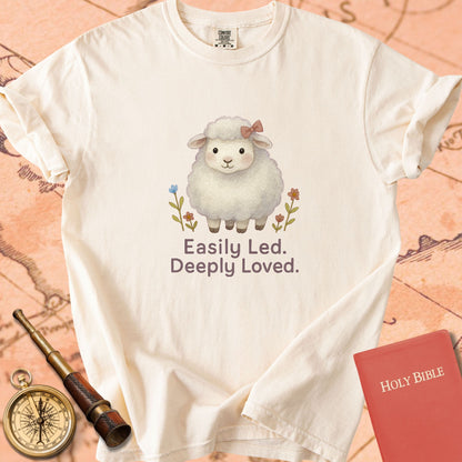 Easily Led, Deeply Loved — Cute Sheep Premium T-shirt — Ivory Comfort Colors