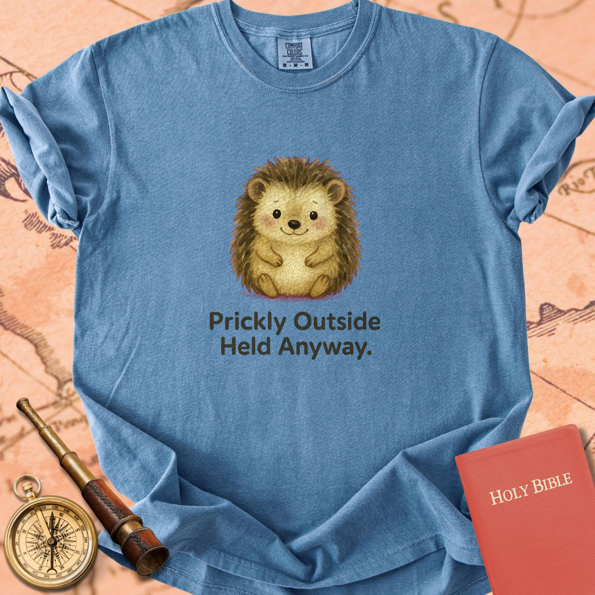 Prickly Outside, Held Anyway — Cute Hedgehog Premium T-shirt — Blue Jean Comfort Colors