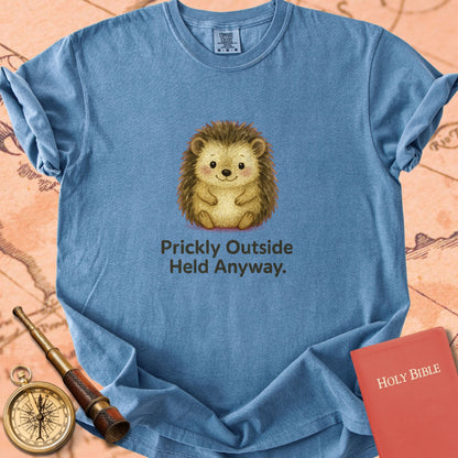 Prickly Outside, Held Anyway — Cute Hedgehog Premium T-shirt — Blue Jean Comfort Colors