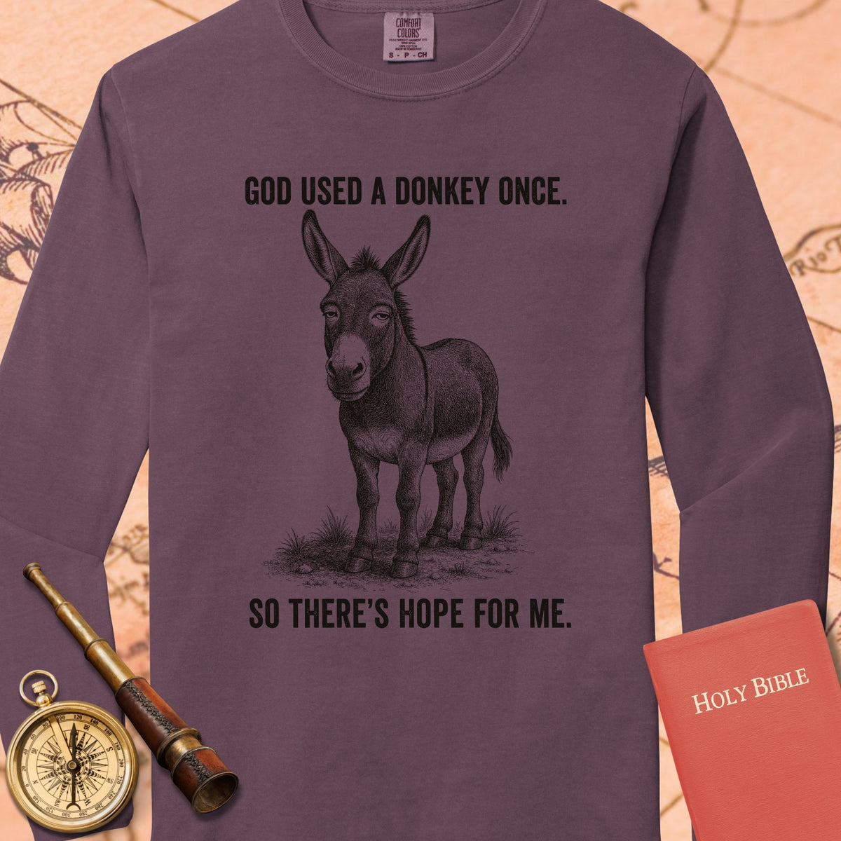 God Used a Donkey Once — Berry Comfort Colors long sleeve