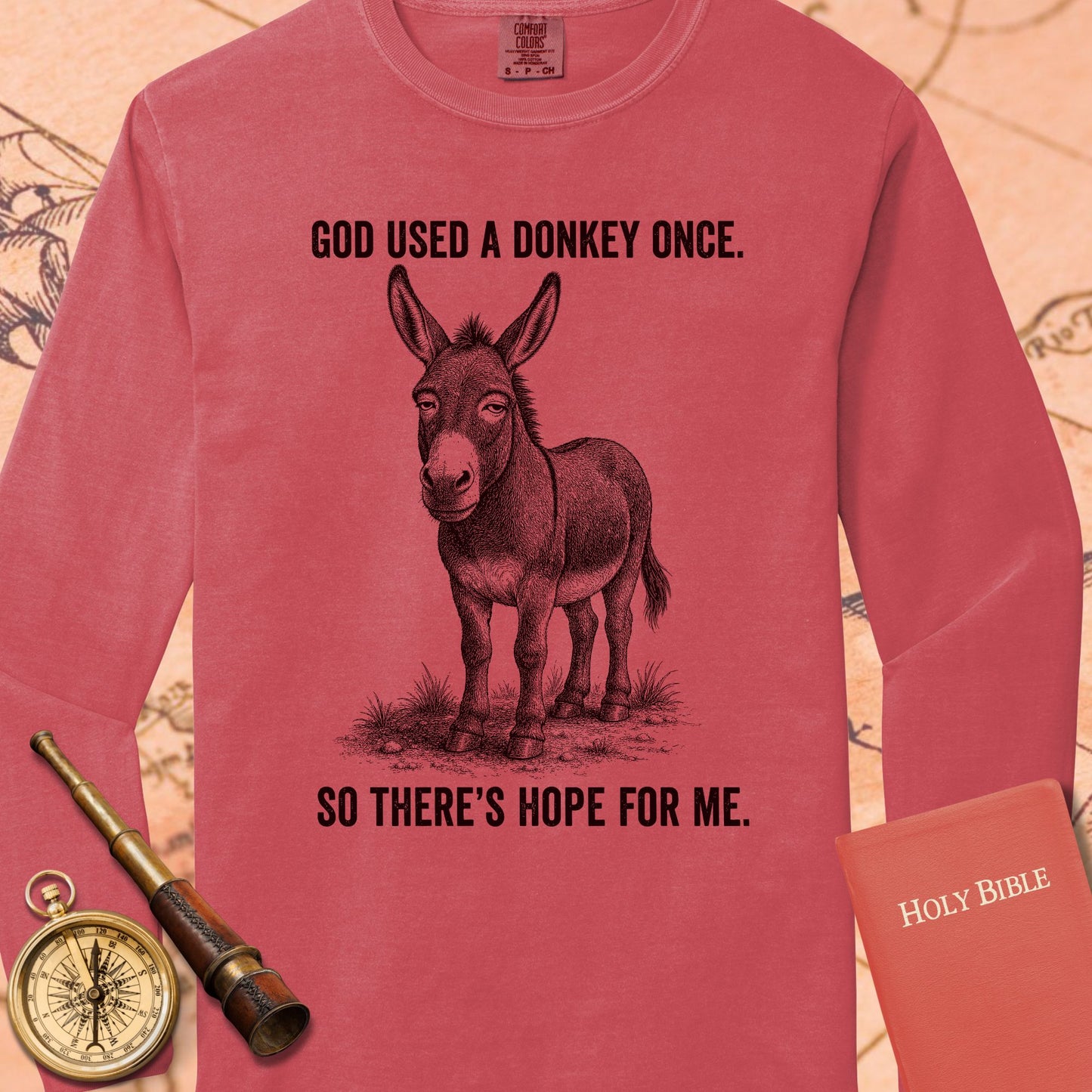 God Used a Donkey Once — Crimson Comfort Colors long sleeve