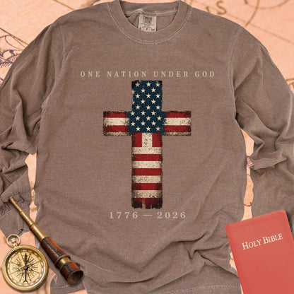 One Nation Under God — Espresso Comfort Colors long sleeve