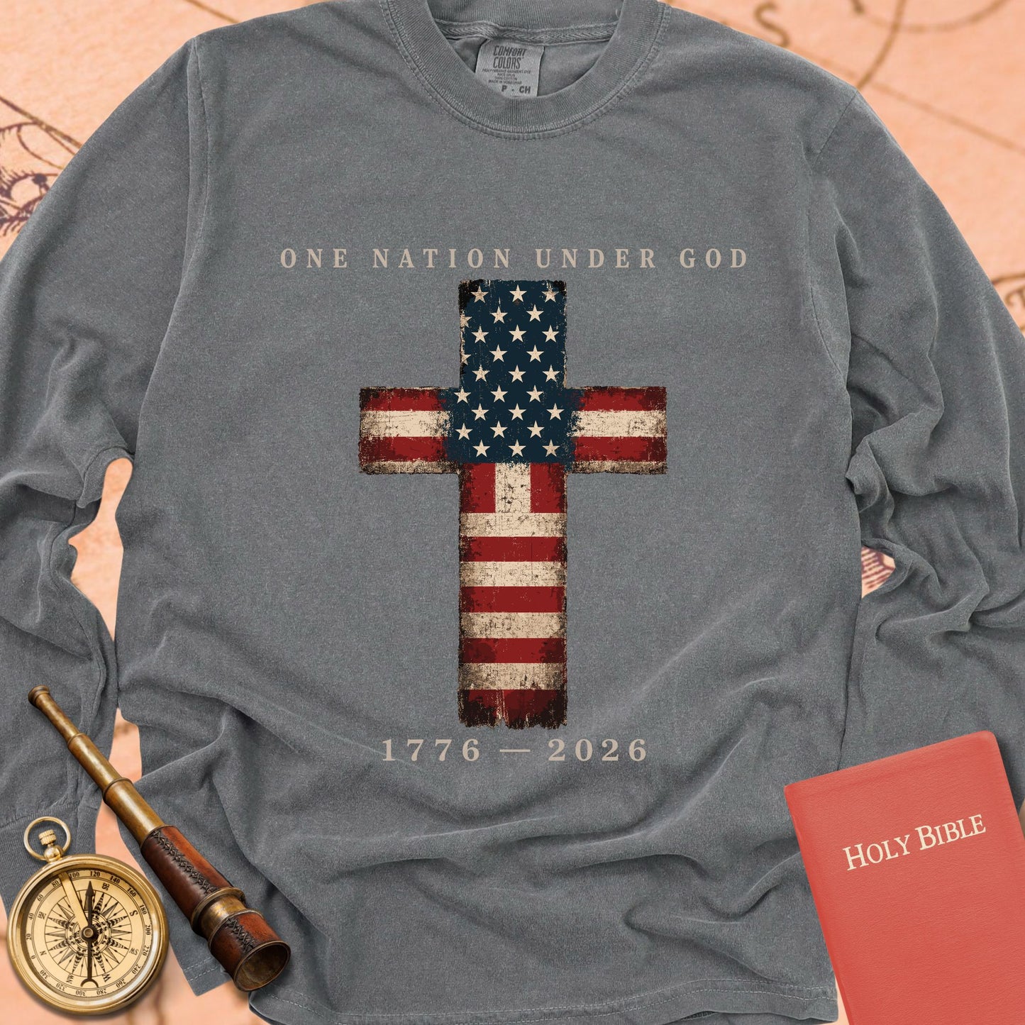 One Nation Under God — Pepper Comfort Colors long sleeve