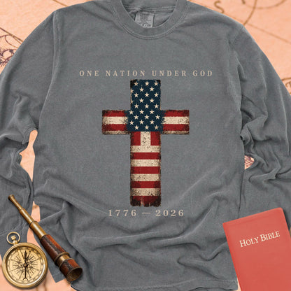 One Nation Under God — Pepper Comfort Colors long sleeve