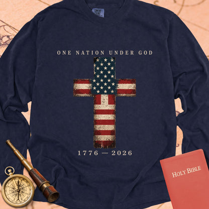 One Nation Under God — True Navy Comfort Colors long sleeve