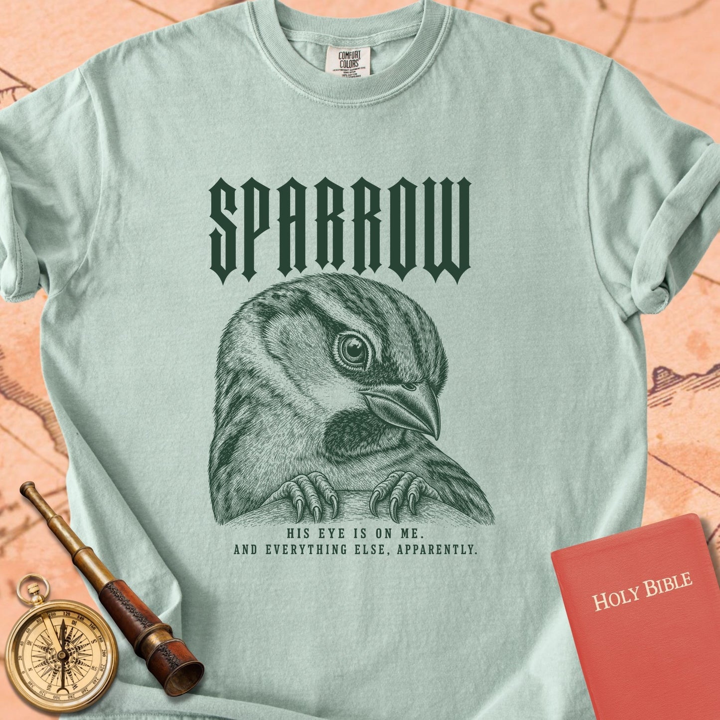 Sparrow. His Eye Is on Me. Premium T-shirt