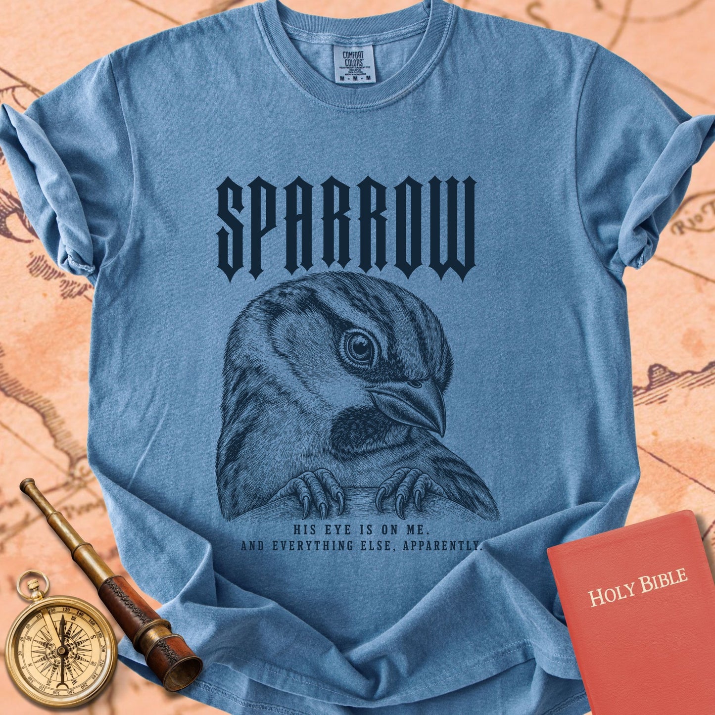Sparrow. His Eye Is on Me. Premium T-shirt